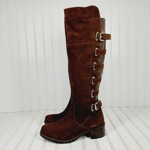 Matisse Leighton Motorcycle Chocolate Suede Wide Buckle Knee High Boots C271